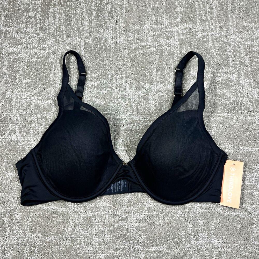 ThirdLove Classic Uplift Plunge Bra Black 36C½ Underwire Mesh Hook & Eye